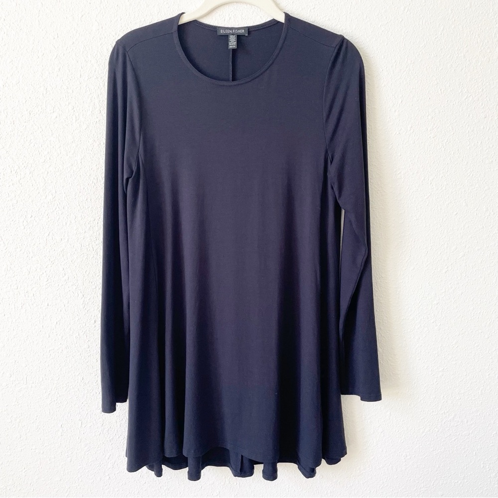 Eileen Fisher Viscose Stretch Tunic Top Navy Blue Size XS Minimalist Casual